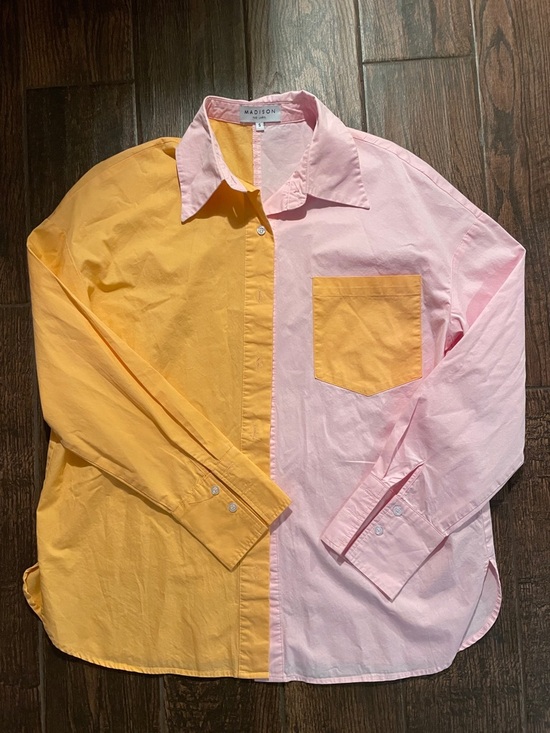 Madison Tops - Madison Two-Tone Pink and Yellow Button-Down Shirt